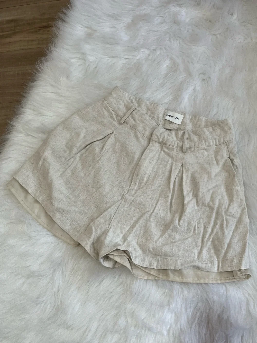 Sugarlips Beige Pleated Linen Shorts - Size S
